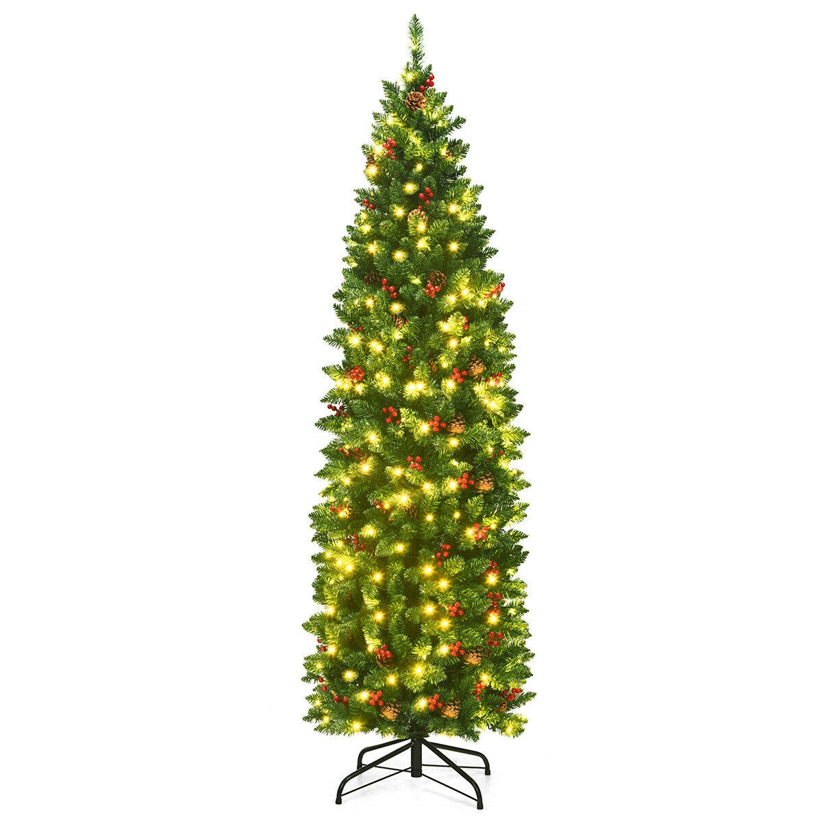 Árbol de Navidad estrecho preiluminado de 6.5 pies con bisagras
