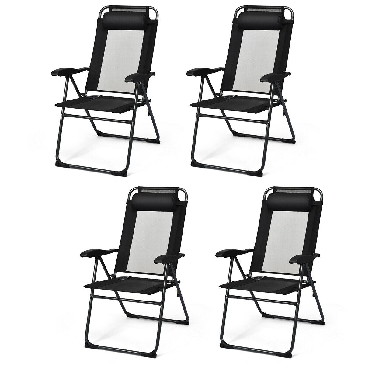 4 sillas reclinables plegables ajustables para patio y jardín con reposacabezas