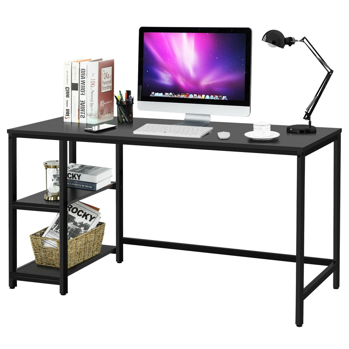 Escritorio de ordenador de 47 pulgadas, mesa de estudio, estación de trabajo para el hogar con estante ajustable, negro
