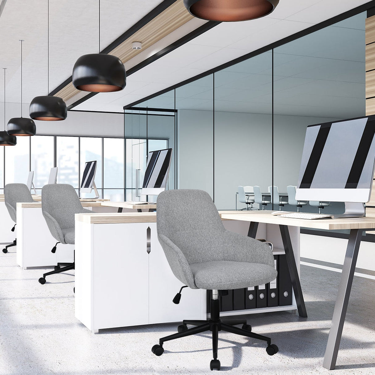 Sillón de oficina de tela con respaldo basculante-Gris
