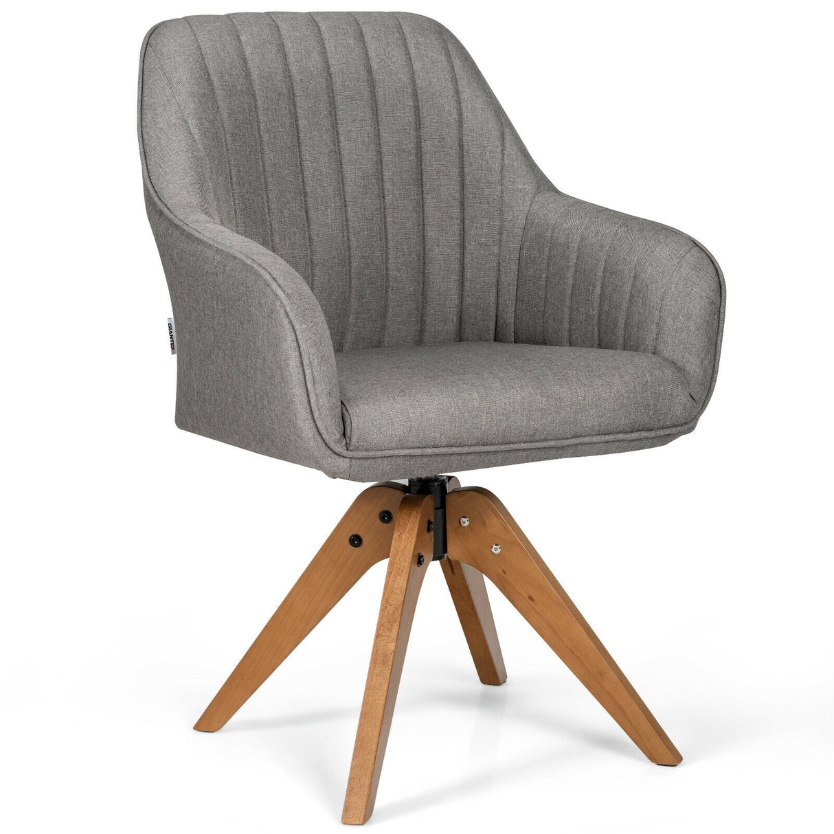 Sillón giratorio tapizado con patas de madera de haya