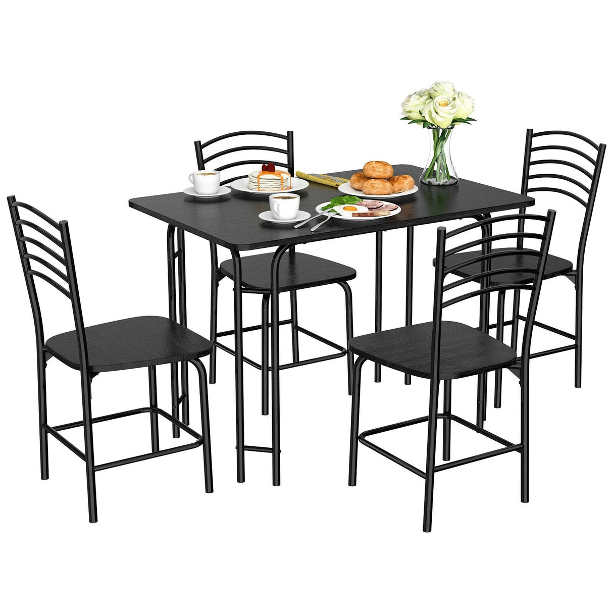 Juego de comedor rectangular de madera de 5 piezas