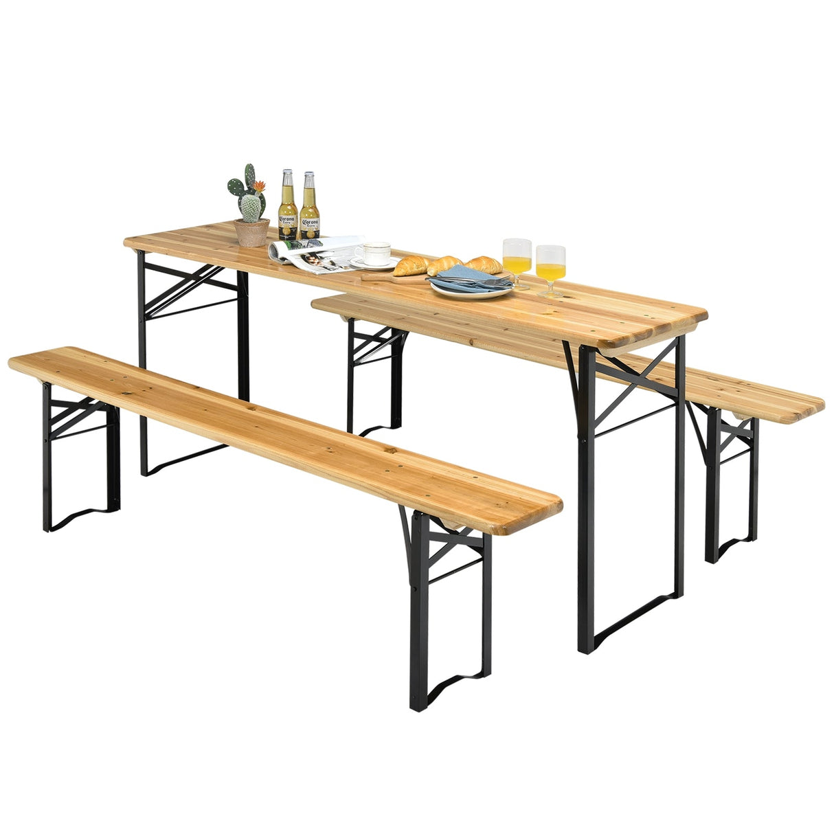 Juego de Banco y Mesa de Picnic Plegable de Madera de 3 Piezas