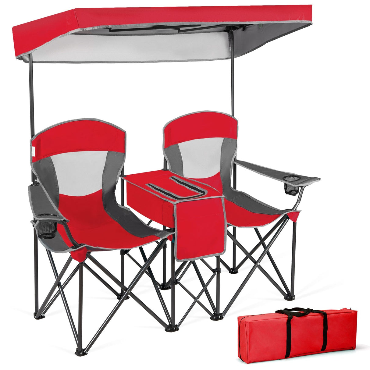 Sillas portátiles de camping plegables con dosel y portavasos