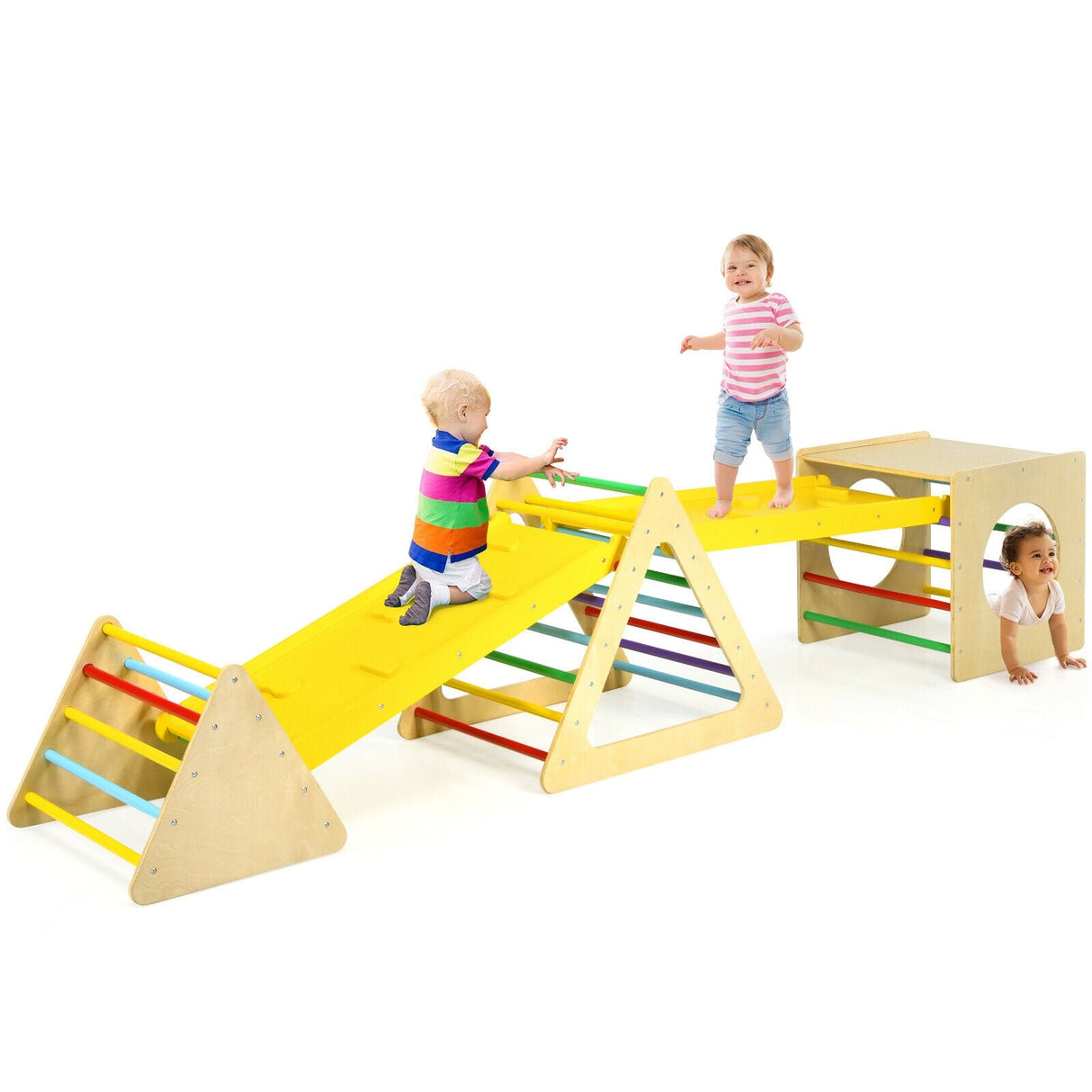 Set de gimnasio de juegos de escalada triangular 5 en 1 para niños con 2 rampas