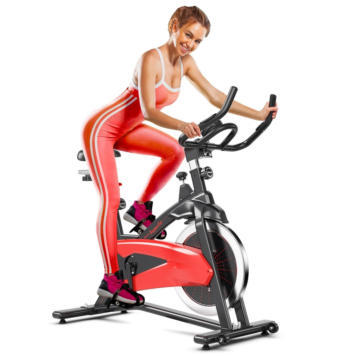 Bicicleta Estática Magnética con Volante de Inercia de 35 libras para Casa y Gimnasio - Negra y Roja