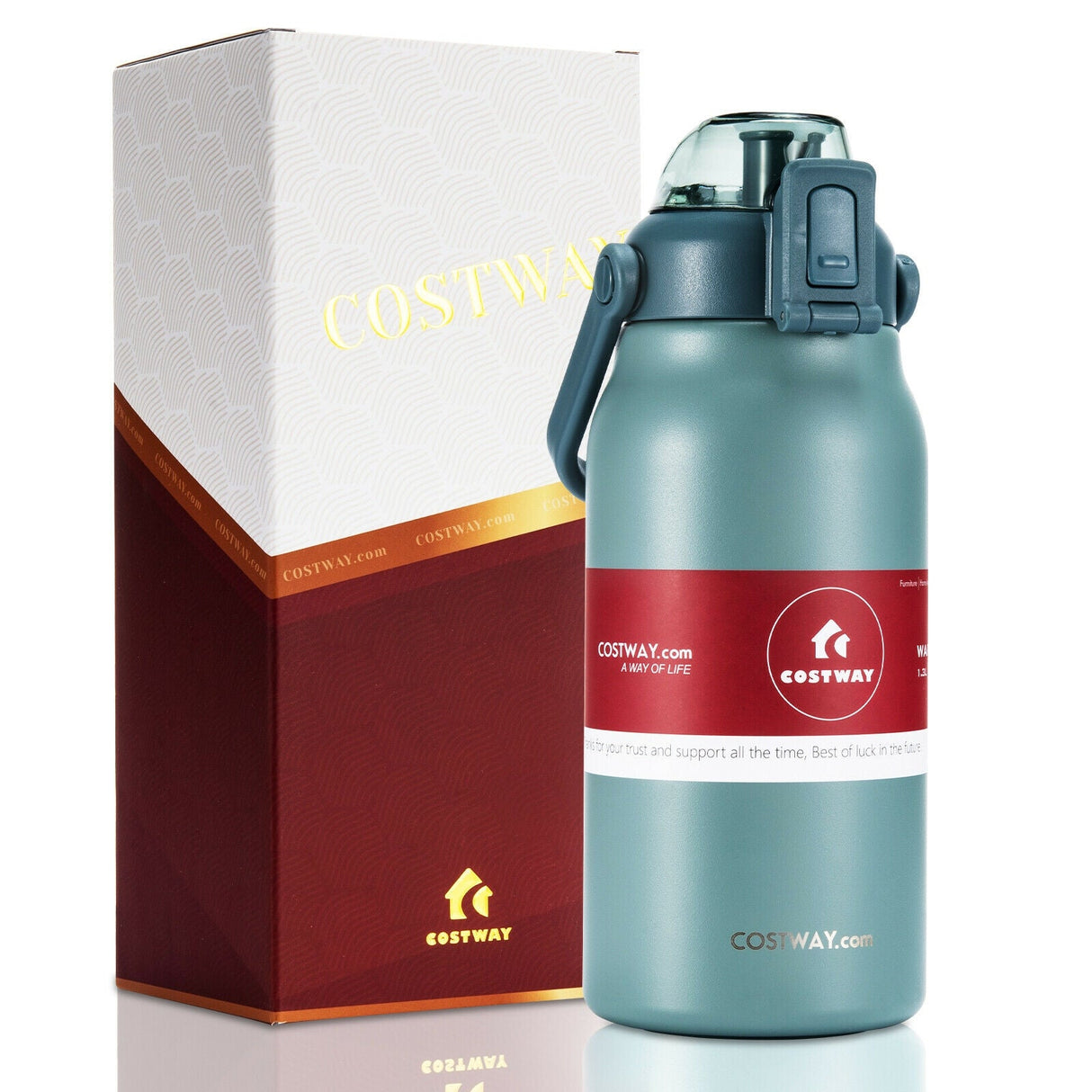 Botella de Agua Deportiva de Acero Inoxidable de 44oz con Aislamiento al Vacío, a Prueba de Fugas - Gris