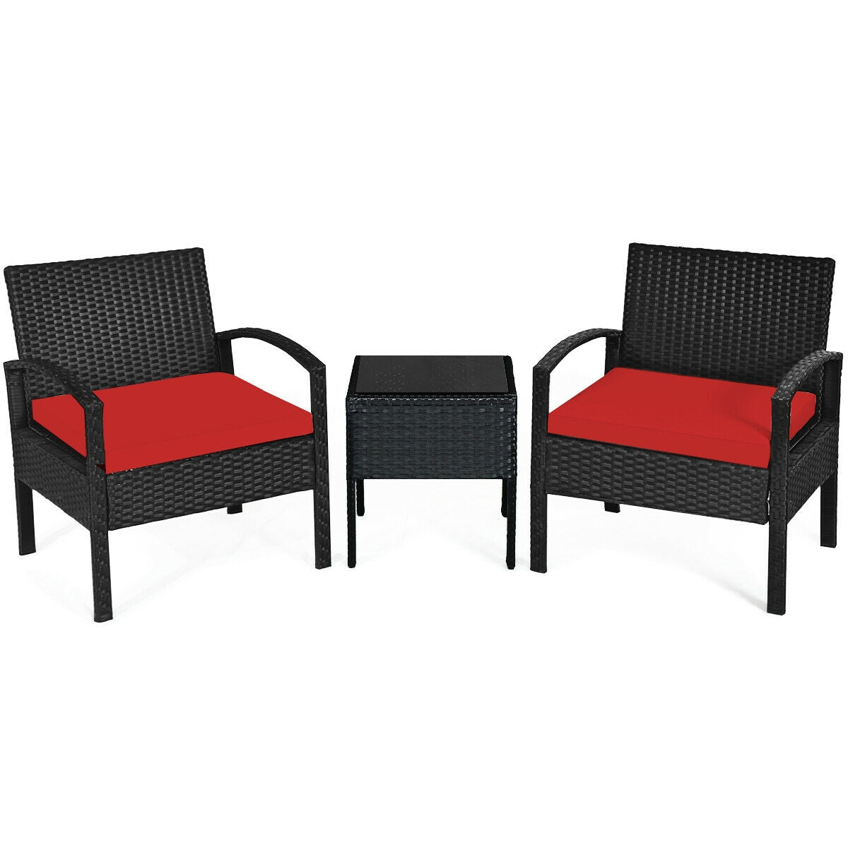 Juego de 3 piezas de muebles de patio de ratán para conversación con cojines de asiento