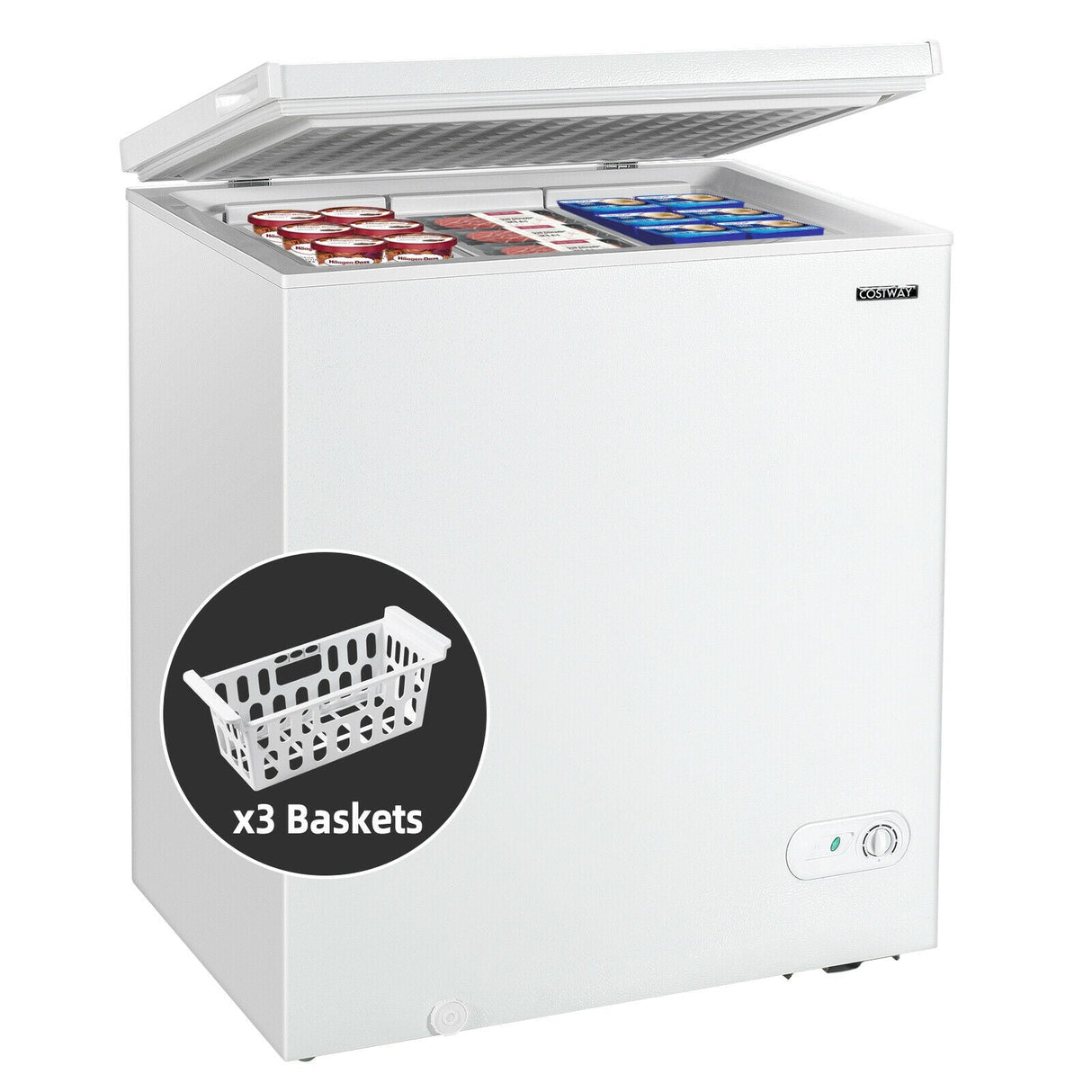 Congelador horizontal de 5.2 pies cúbicos Refrigerador de una puerta vertical con 3 canastas - Blanco