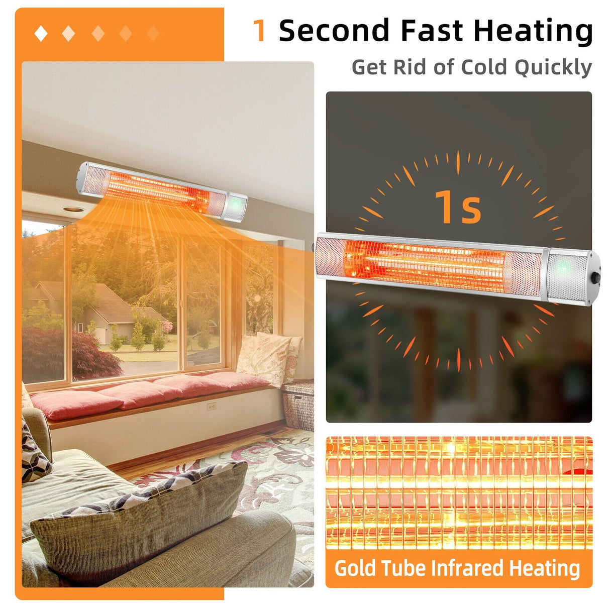 Calentador de patio eléctrico para exteriores de 1500 W con control remoto