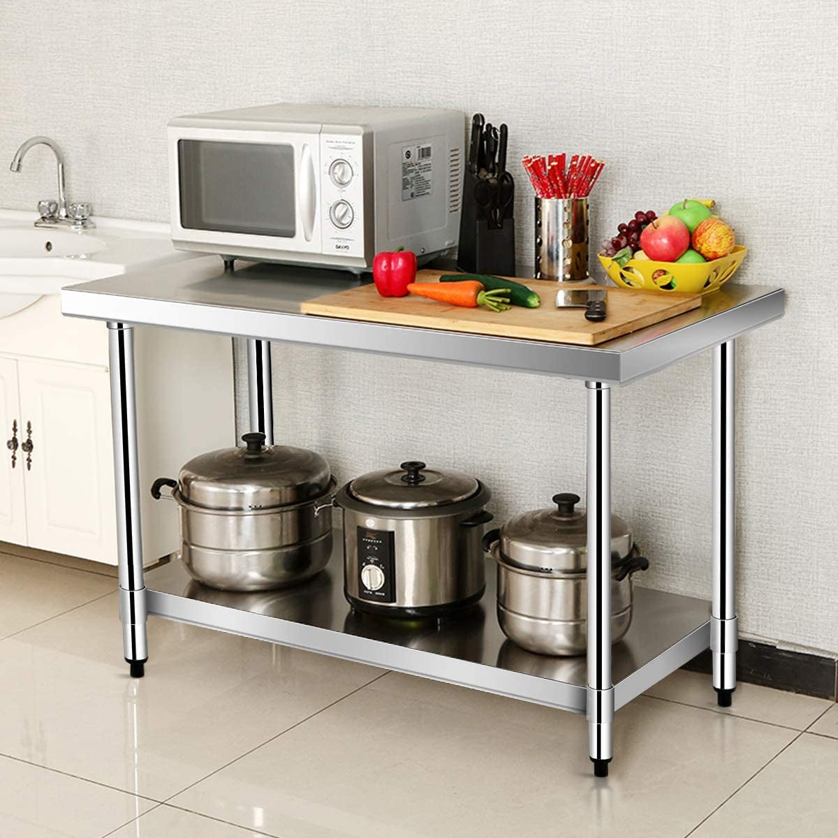 Mesa de preparación de alimentos comercial de acero inoxidable de 24 x 36 pulgadas