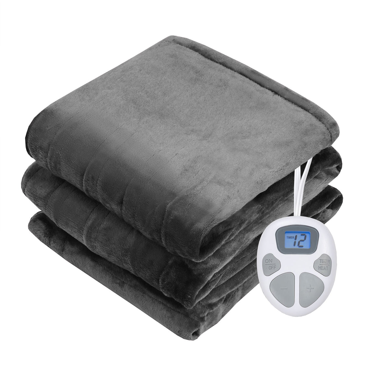 Manta Eléctrica Calefactora de Franela de 62 x 84 Pulgadas con 10 Niveles de Calefacción - Gris