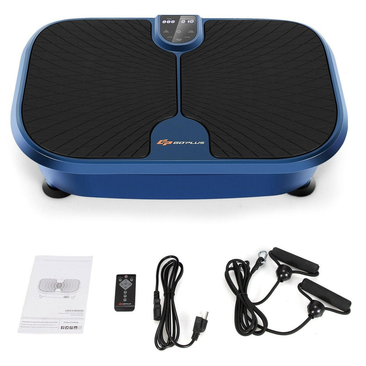 Máquina Mini Plataforma Vibratoria de Fitness con Control Remoto y Bandas de Resistencia - Azul