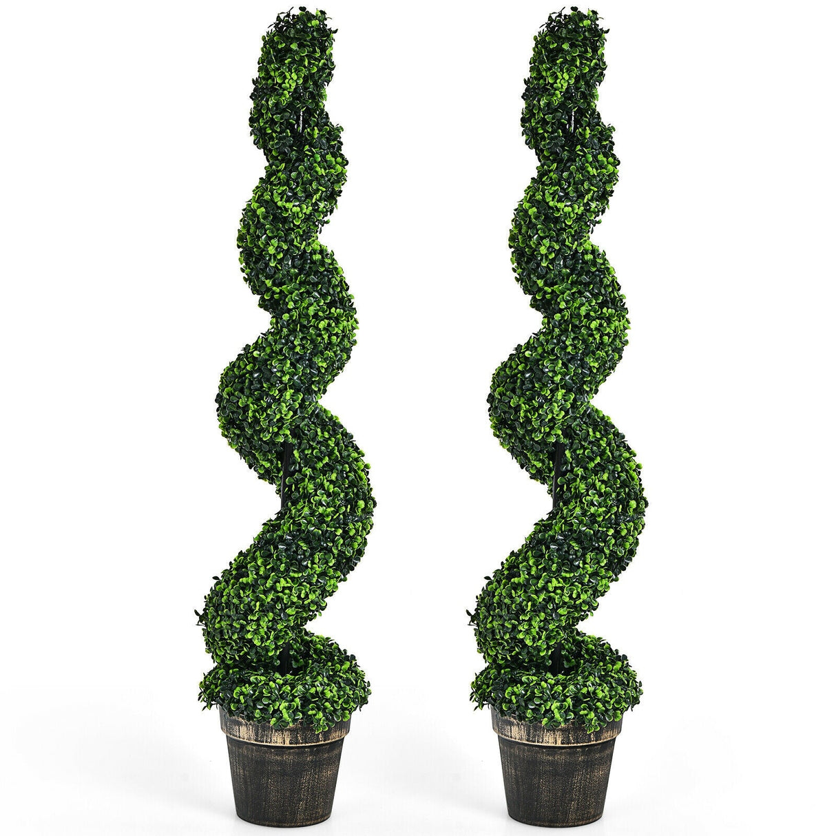 Paquete de 2 topiarios artificiales de boj en espiral de 4 pies para decoración interior y exterior