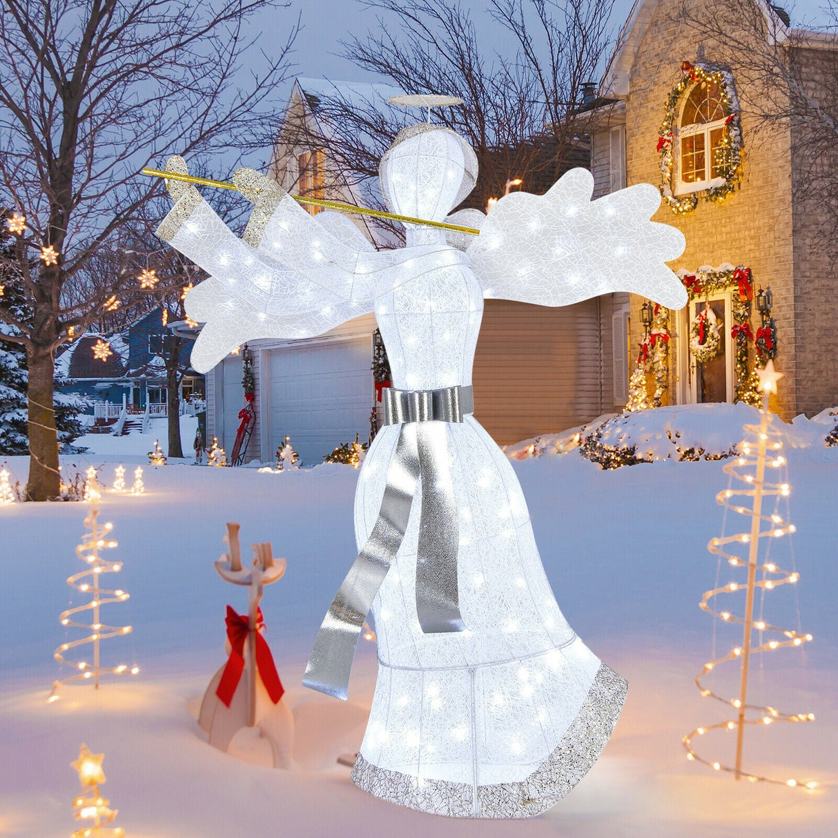 Decoración navideña de ángel preiluminada con 100 luces LED
