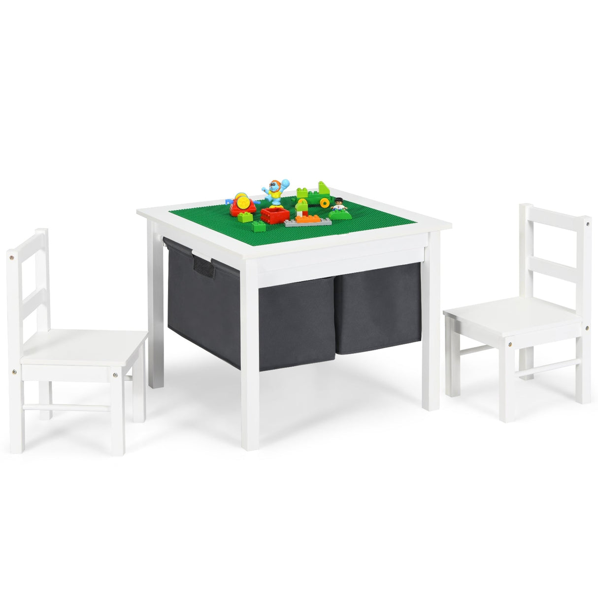 Juego de mesa de actividades 2 en 1 para niños y 2 sillas con mesa de bloques de construcción con almacenamiento