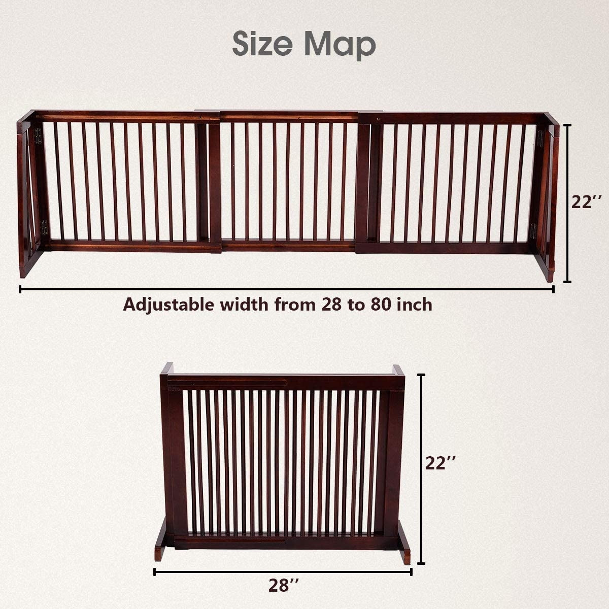 Valla de madera de 3 paneles ajustable, plegable y autosoportable