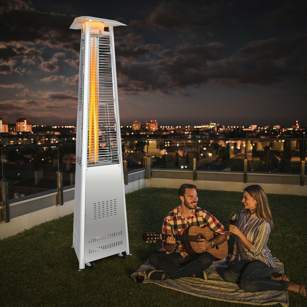 Calentador de Patio Piramidal de Acero Inoxidable de 42 000 BTU con Ruedas