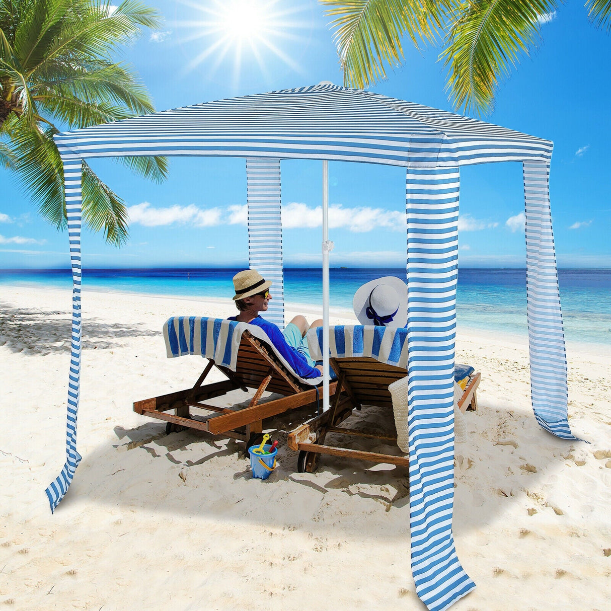 Cenador de playa plegable de 6.6 x 6.6 pies, fácil de montar, con bolsa de transporte