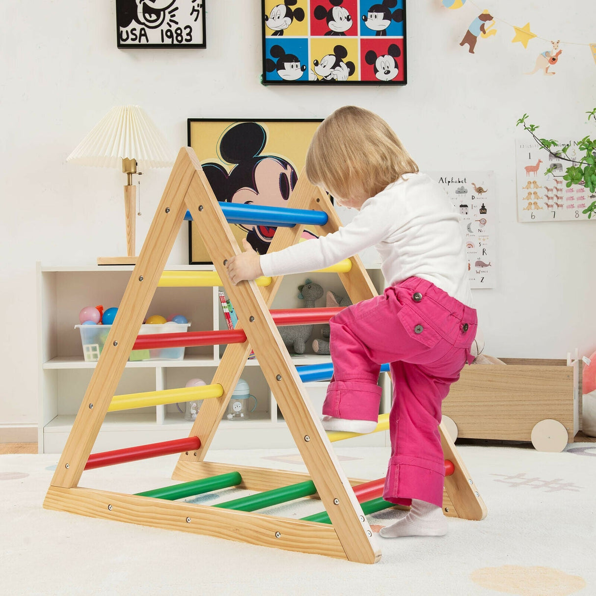 Escalera de triángulo para escalar con 3 niveles para niños-Multicolor