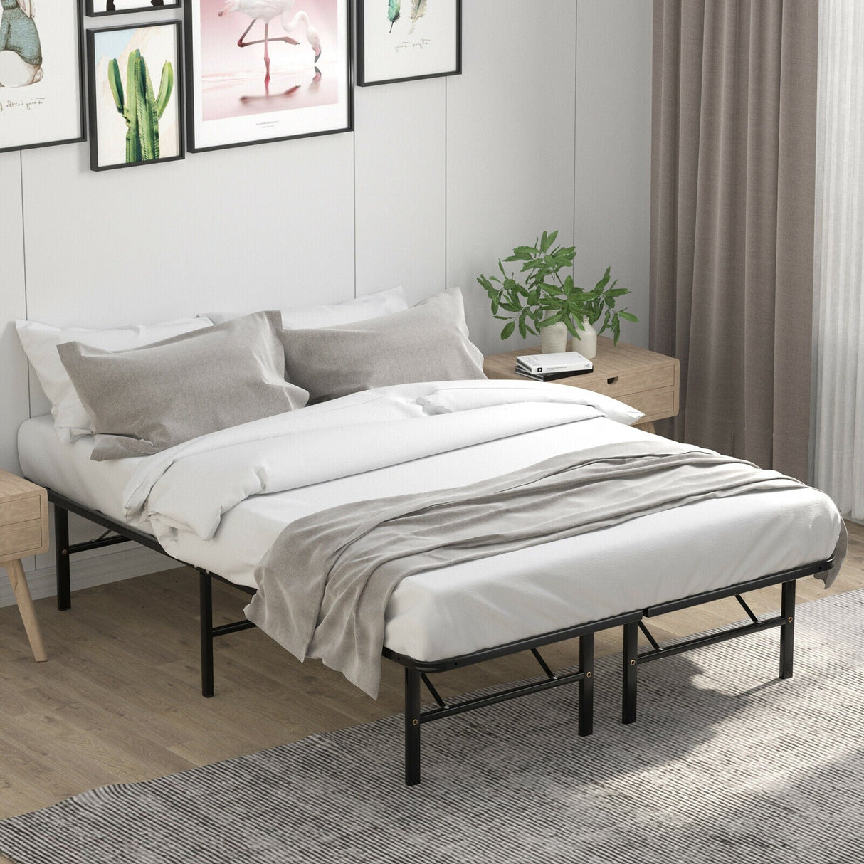 Twin/Full/Queen Size Foldable Metal Platform Bed with Tool-Free Assembly