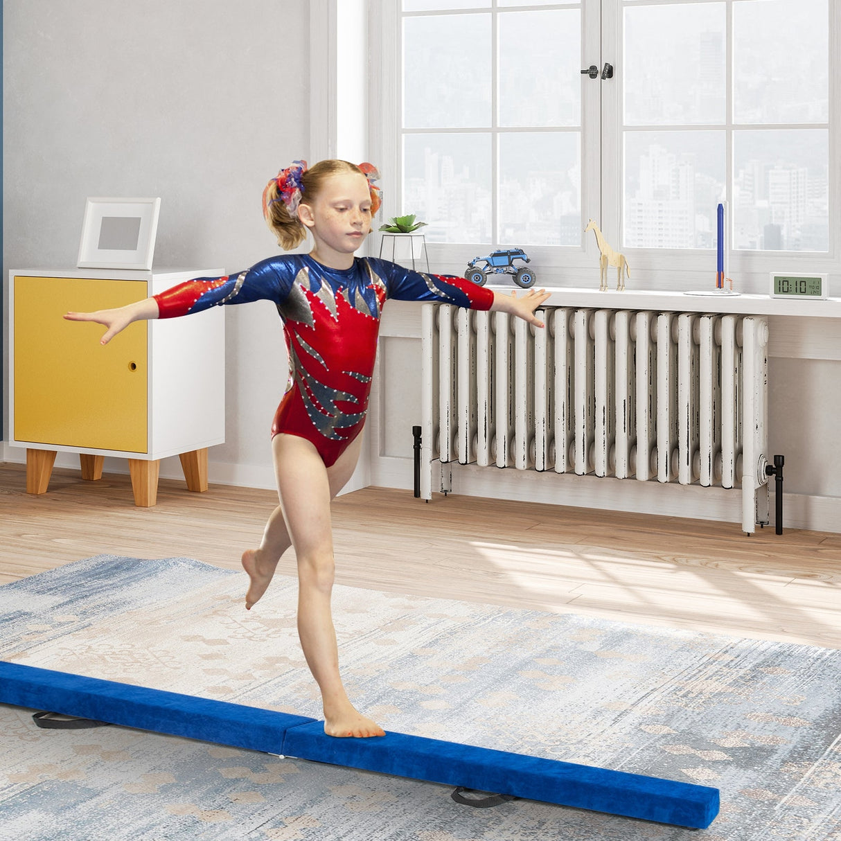 Barra de equilibrio portátil plegable de 7 pies con asas para gimnastas