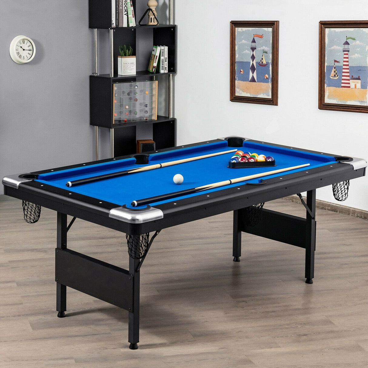 Mesa de billar plegable de 6 pies con juego completo de bolas - Azul