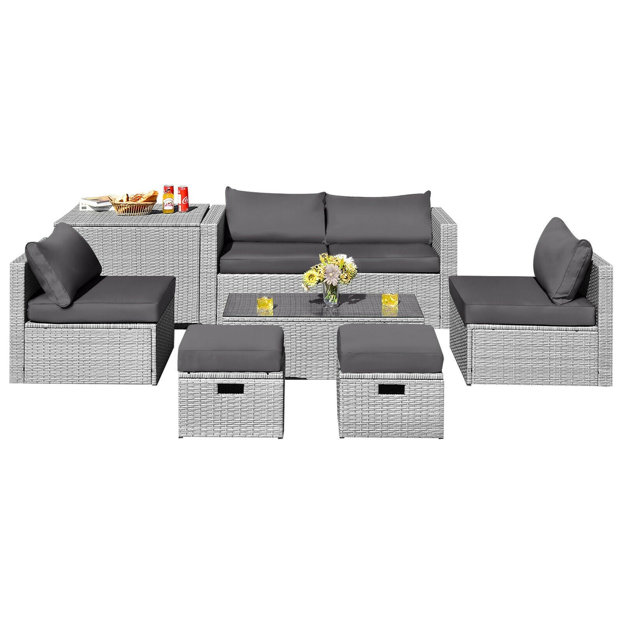 Juego de Muebles de Patio de Ratán de 8 Piezas con Funda Impermeable y Cojines