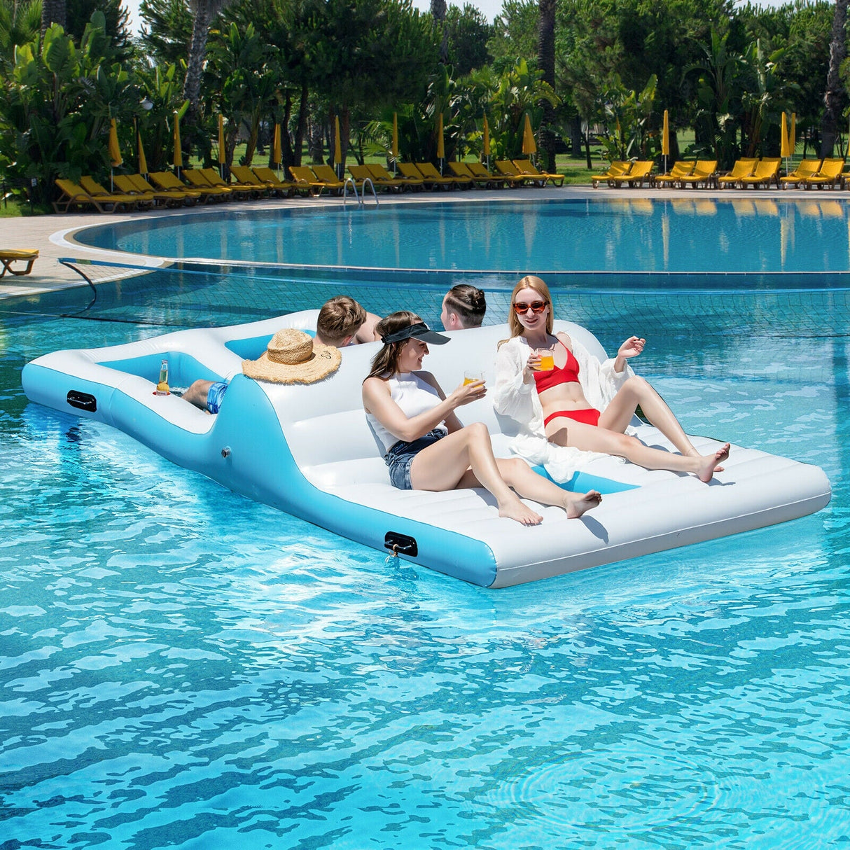 Balsa Inflable de Descanso para 4 Personas con Bomba de Aire Eléctrica de 130W - Blanca