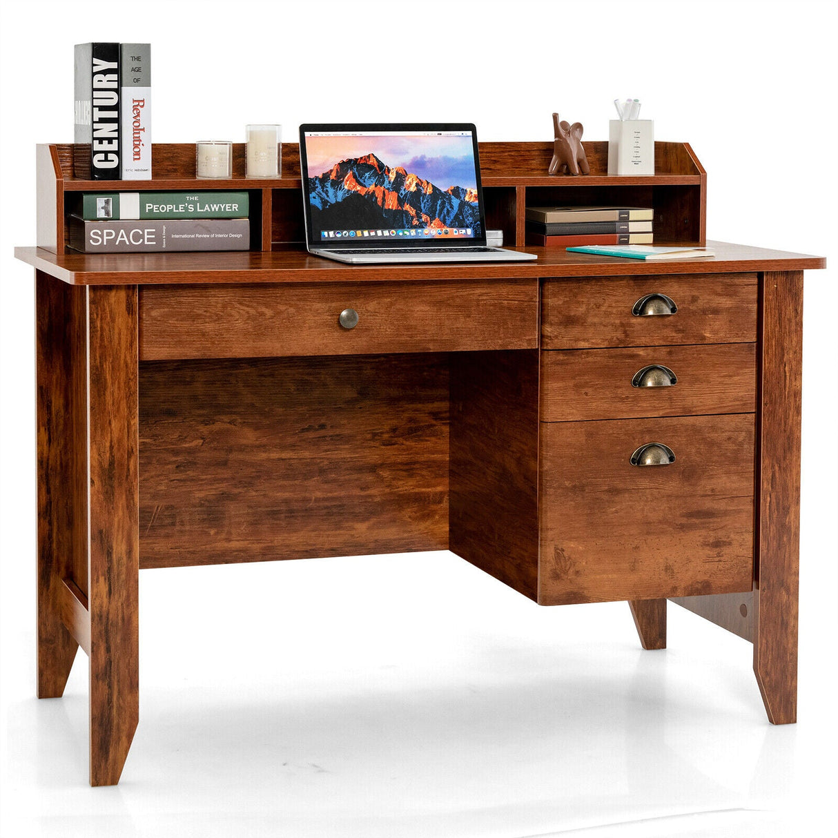 Escritorio de computadora, laptop y mesa de trabajo