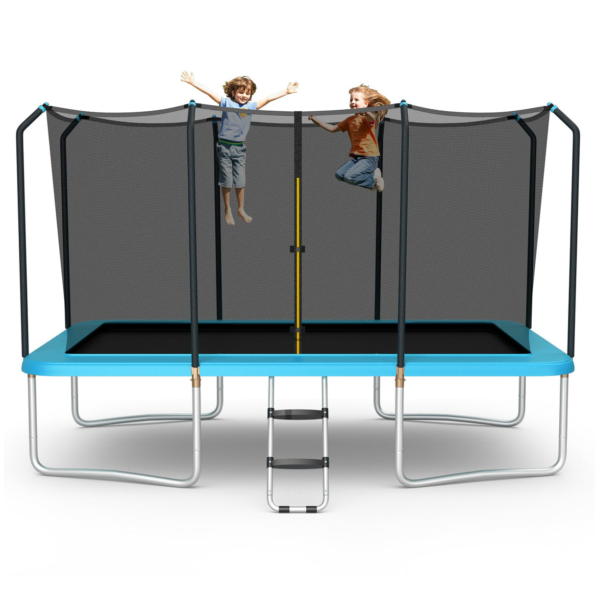 Cama elástica rectangular recreativa de 8 x 14 pies con red de seguridad y escalera