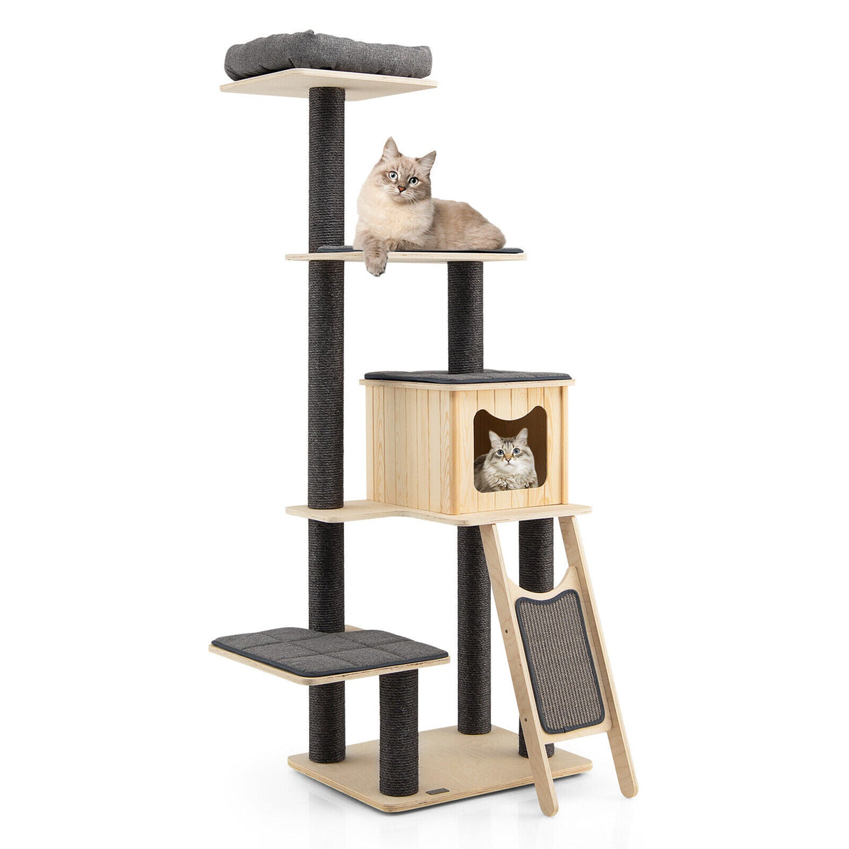 Rascador moderno de 5 niveles para gatos con cojines lavables - Gris
