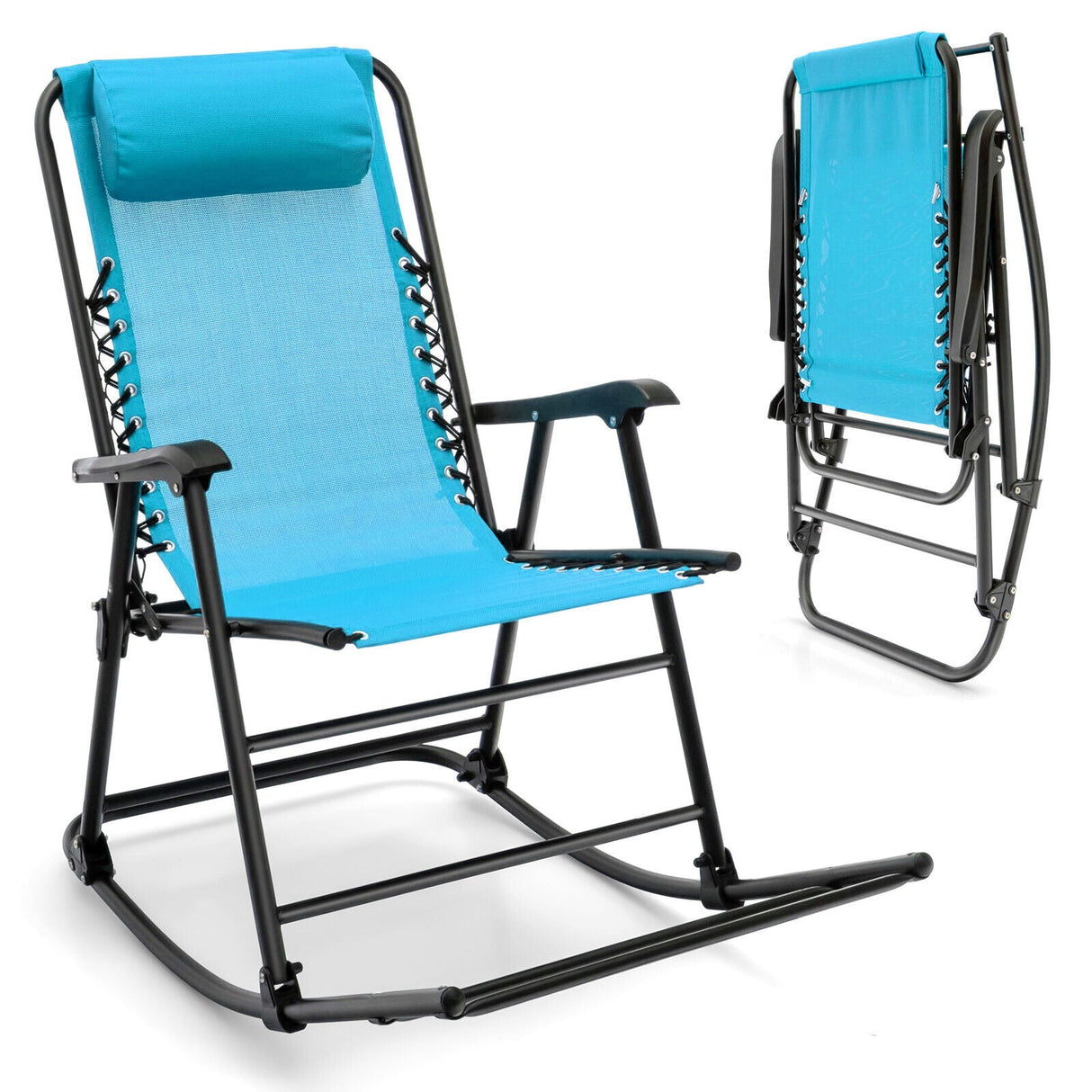 Sillón mecedora plegable liviano para exteriores con reposapiés