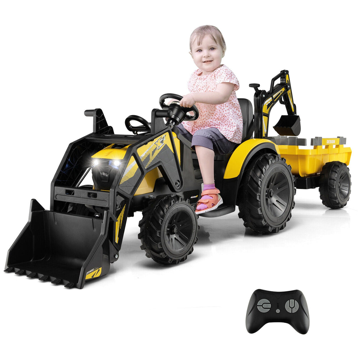Excavadora montable para niños 3 en 1 de 12 V con pala y música