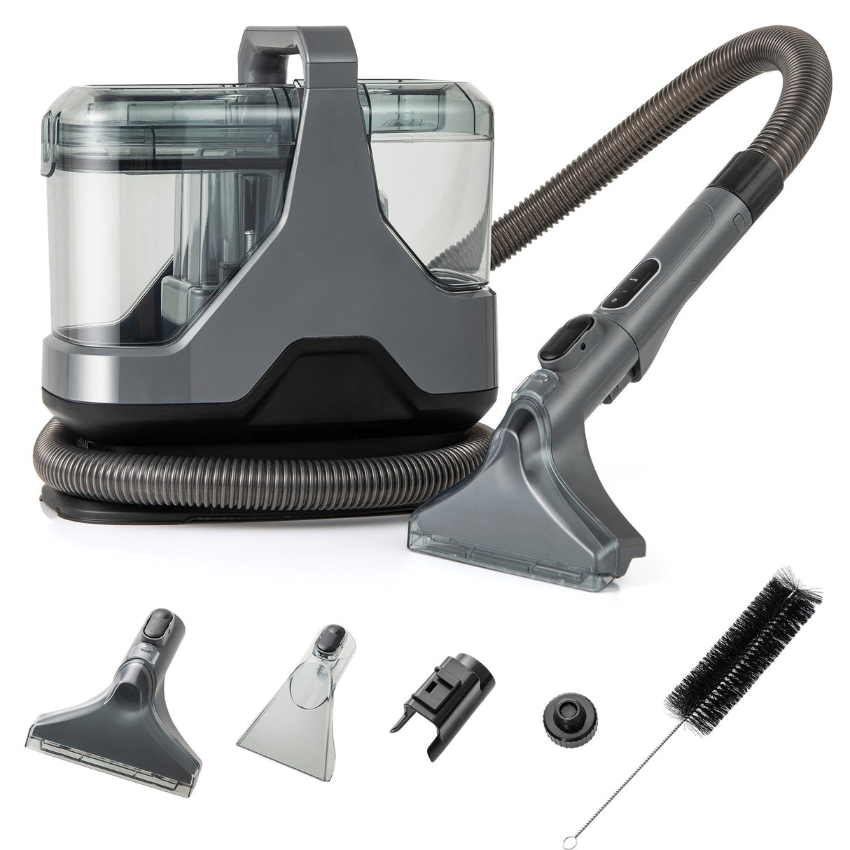 Máquina limpiadora de tapicería de 600W con potente succión de 15Kpa y accesorios versátiles - Gris