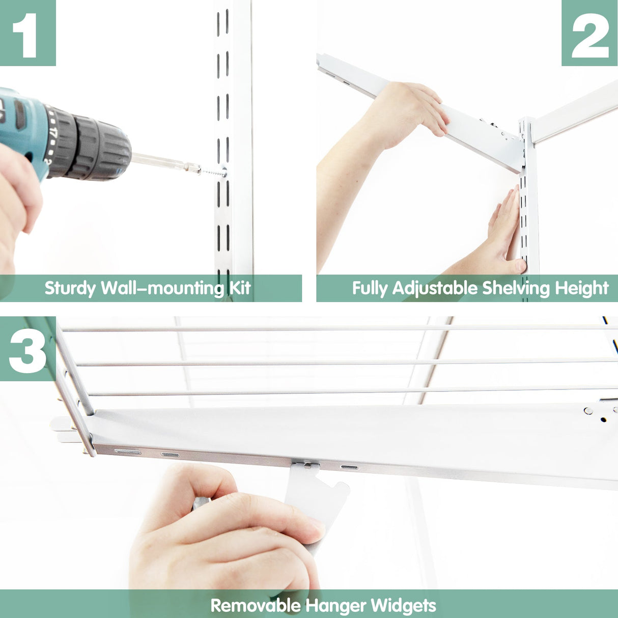 Adjustable Closet Organizer Kit with Shelves and Hanging Rods for 4 to 6 Feet