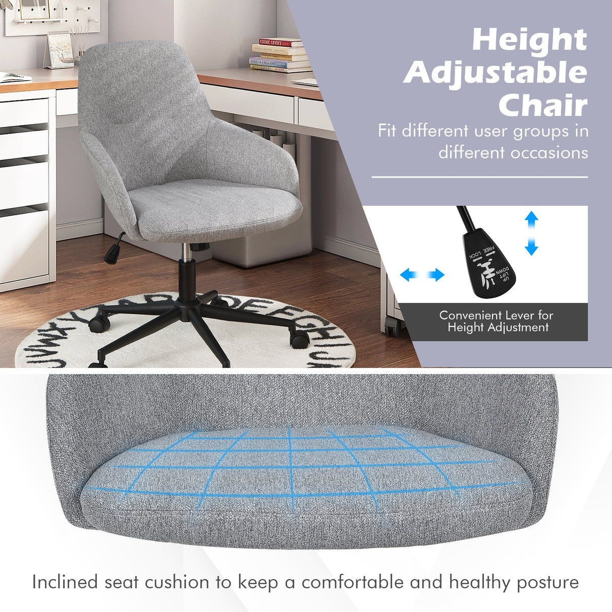 Sillón de oficina de tela con respaldo basculante-Gris