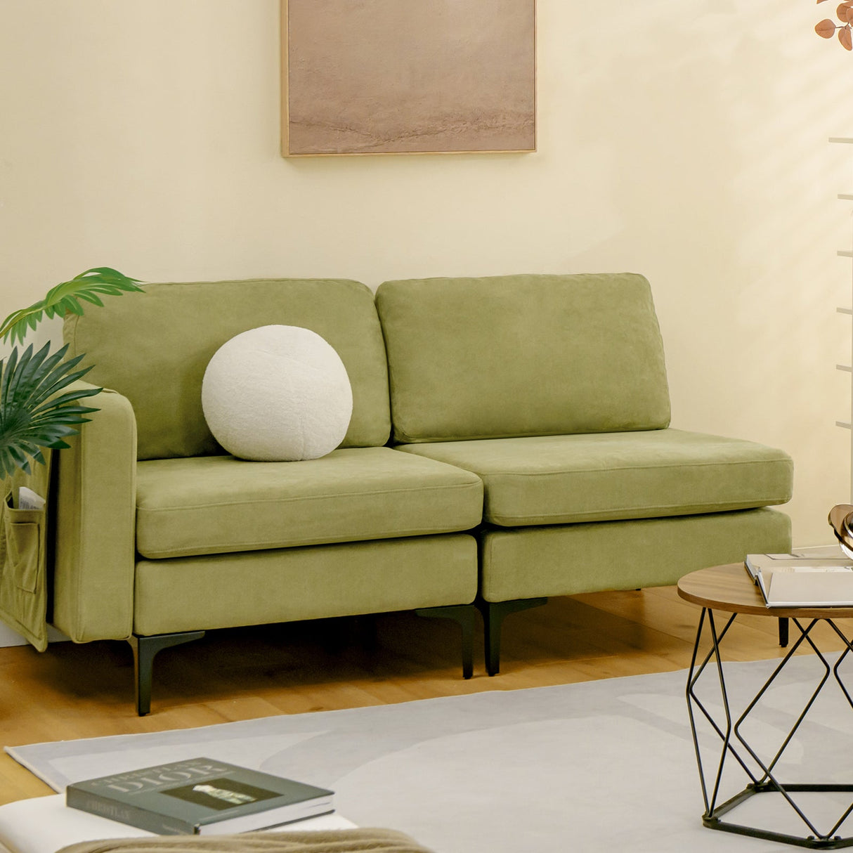 Sofá modular seccional en forma de L de 3 asientos con chaise reversible y 2 puertos USB - Verde