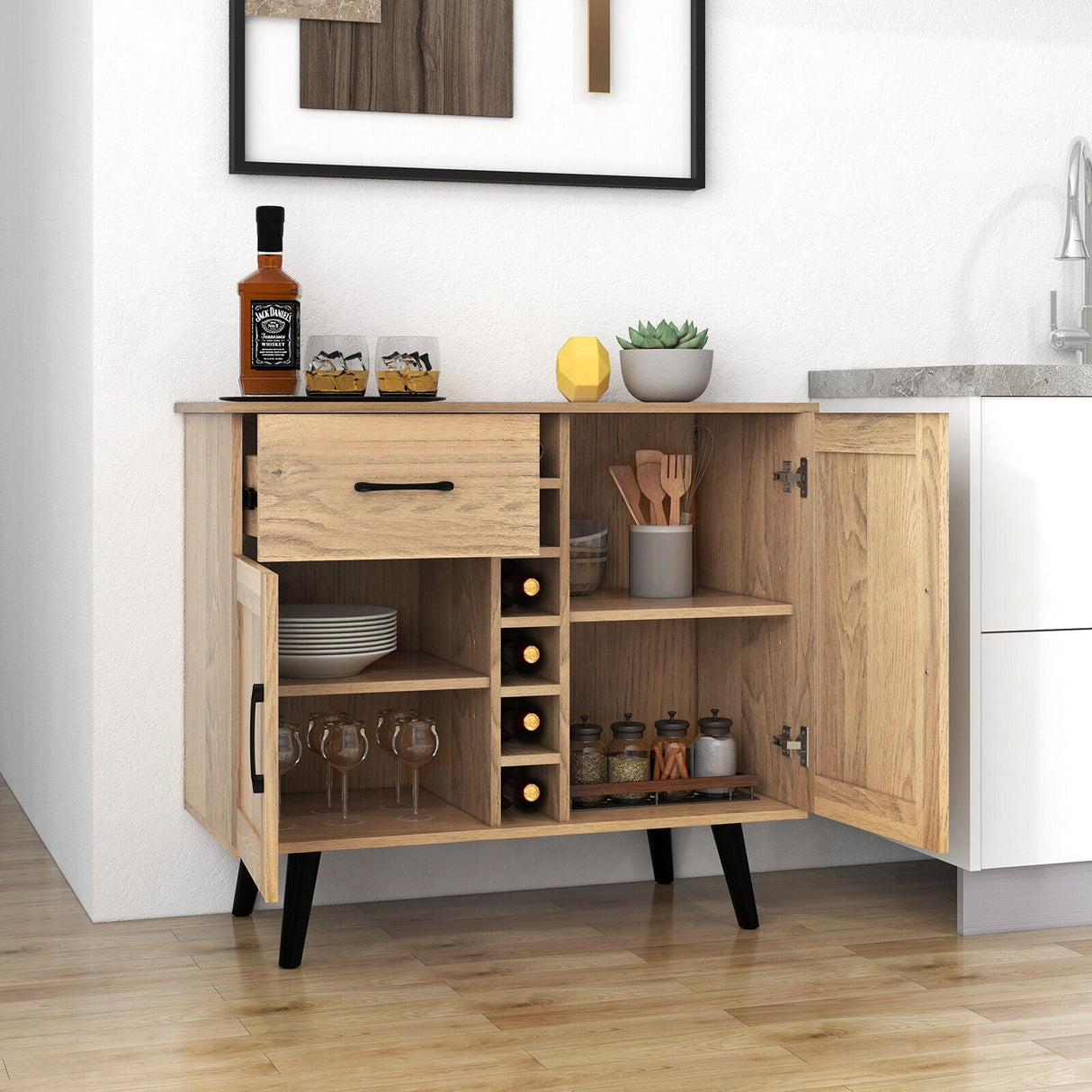 Aparador de bar de vinos moderno con botellero para 6 botellas
