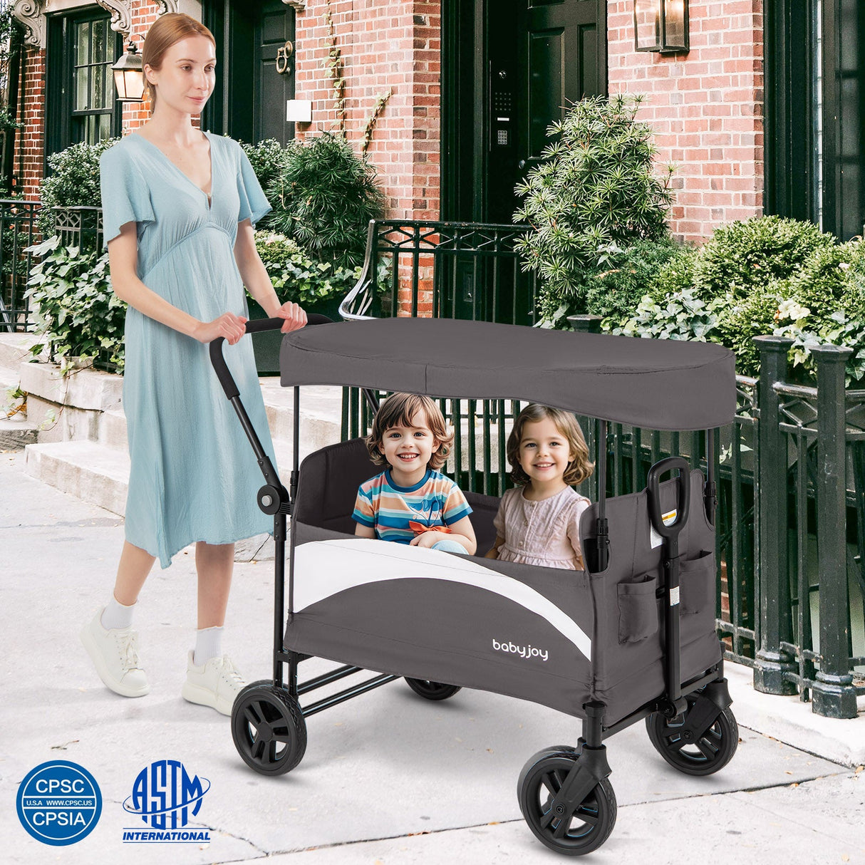 Vagón de paseo de 2 asientos con capota y manijas ajustables