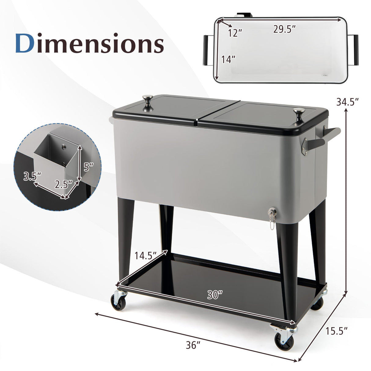 Portable Patio Cooler with Bottom Storage Shelf and Bottle Opener