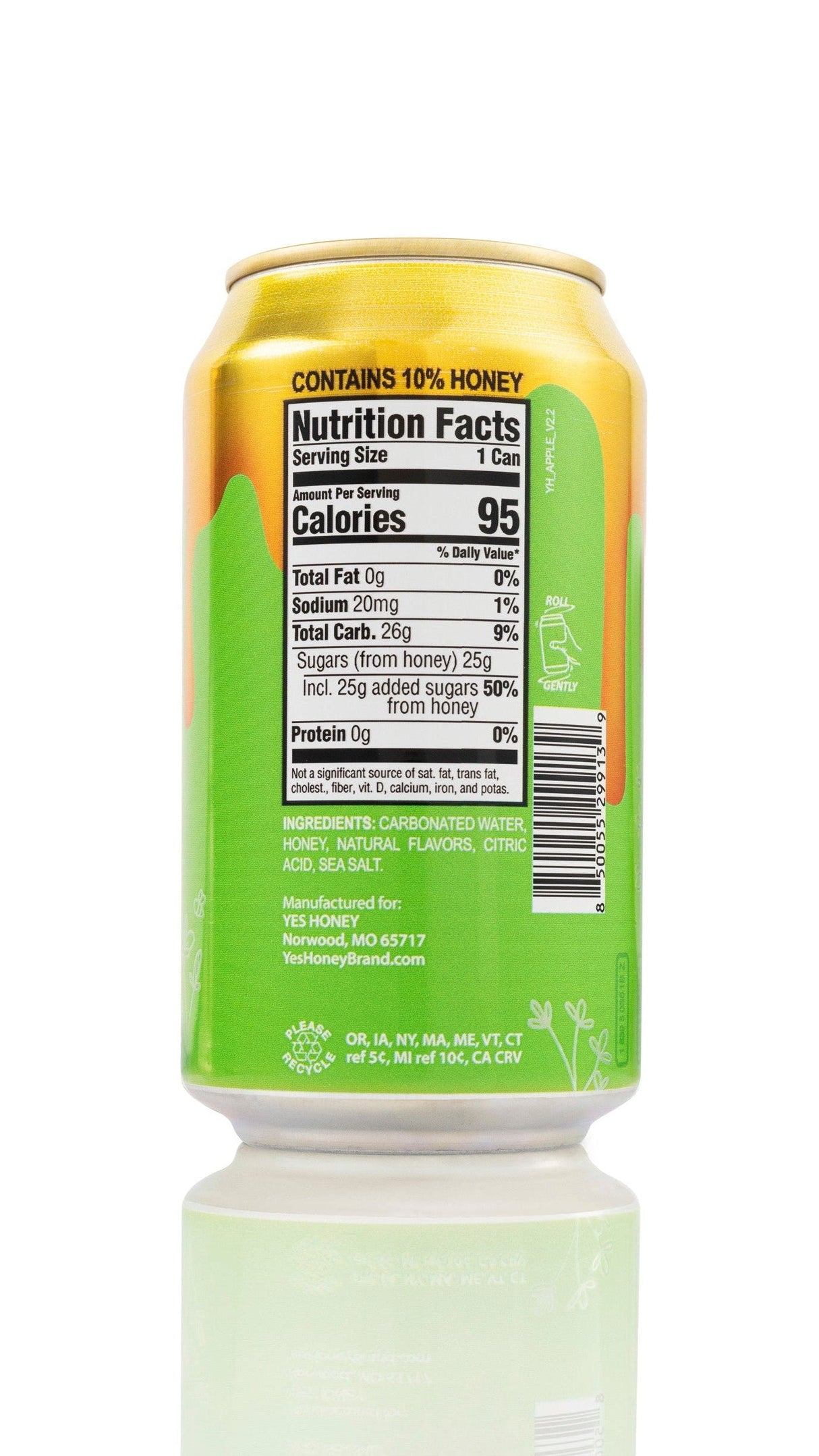 Caja de refresco de manzana espumoso endulzado con miel