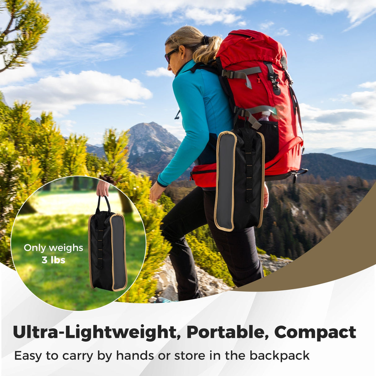 Silla de camping portátil con bolsa de transporte compacta - Café