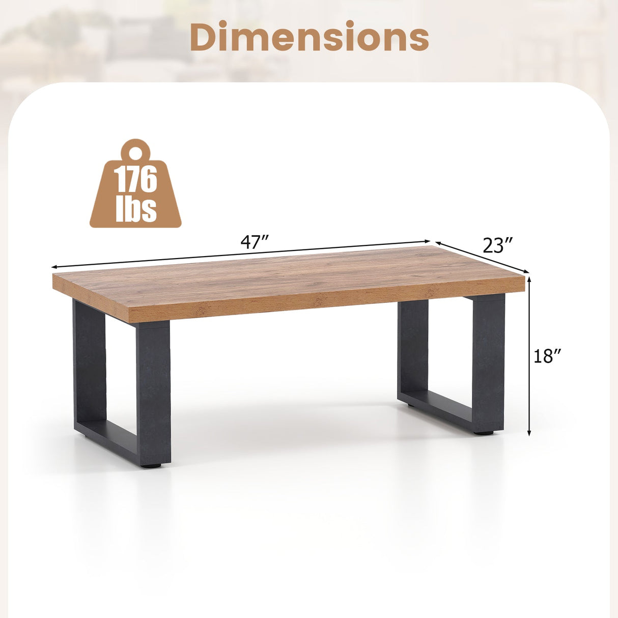 Mesa de centro rústica estilo granja de 47 pulgadas con tablero engrosado y textura de madera natural - Roble