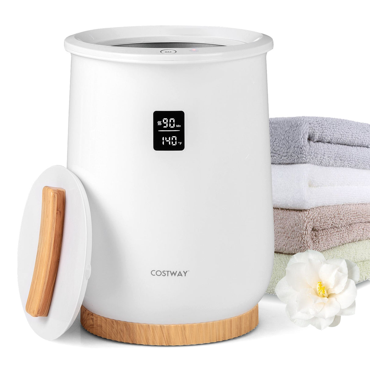 Calentador de toallas grande de 20 litros con pantalla LED y control de botones - Blanco