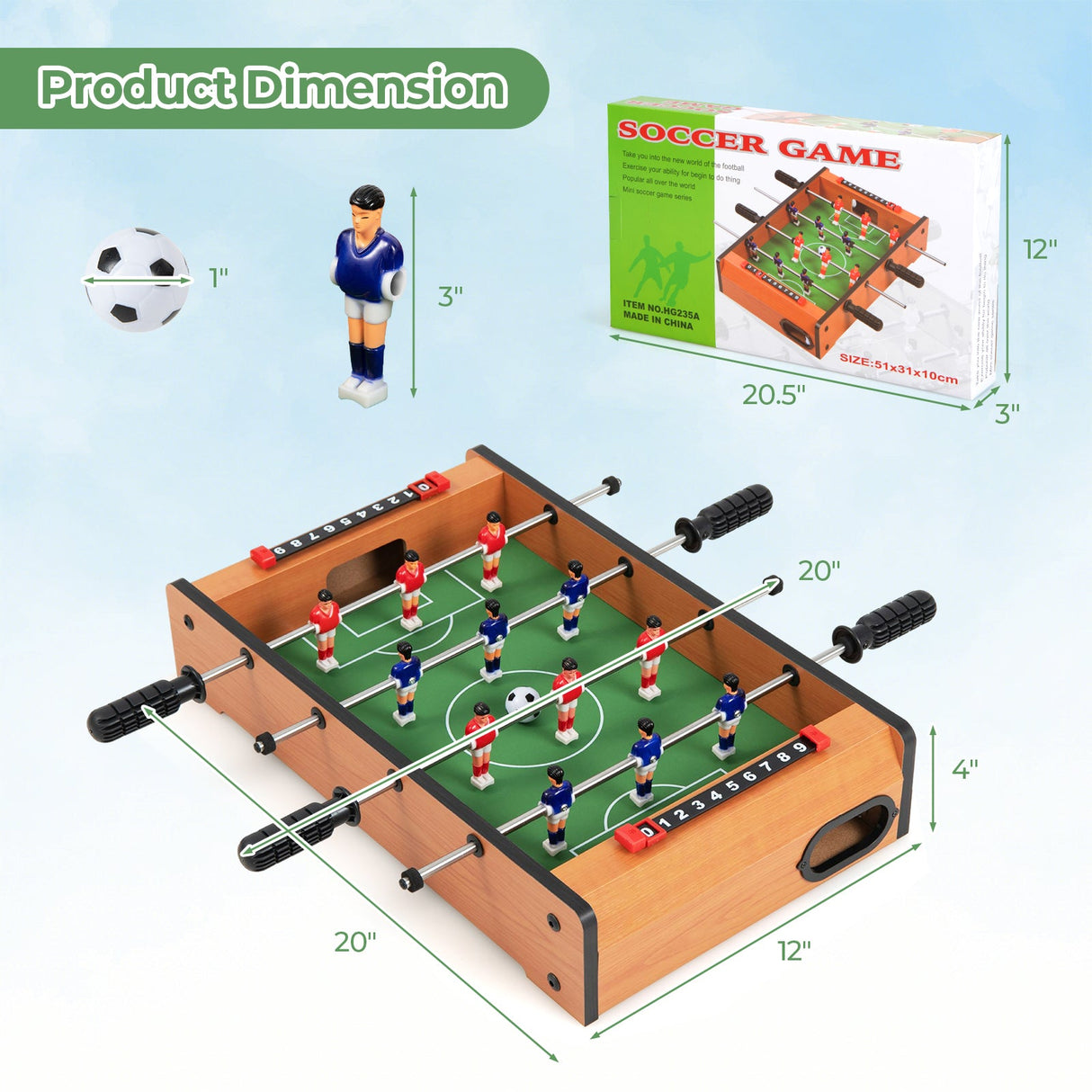 Mesa de fútbol para competición de interior de 20 pulgadas