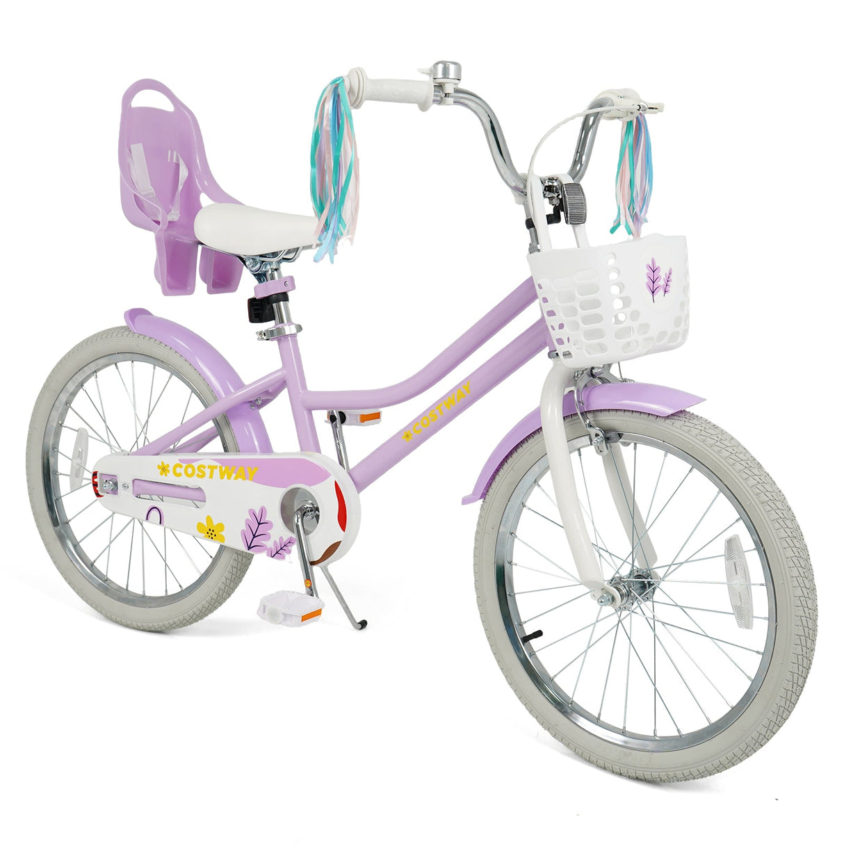 Bicicleta para niñas de 18 pulgadas con asiento para muñecas y serpentinas para niños de 4 años