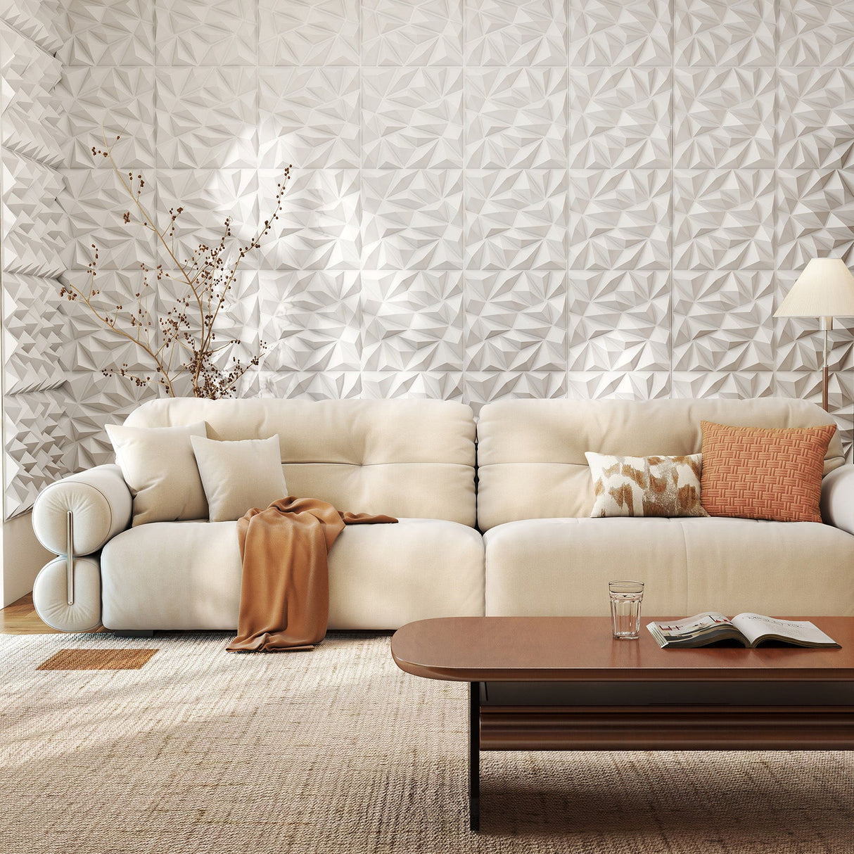 Paquete de 20 paneles de pared 3D con patrones decorativos de diamante - Blancos