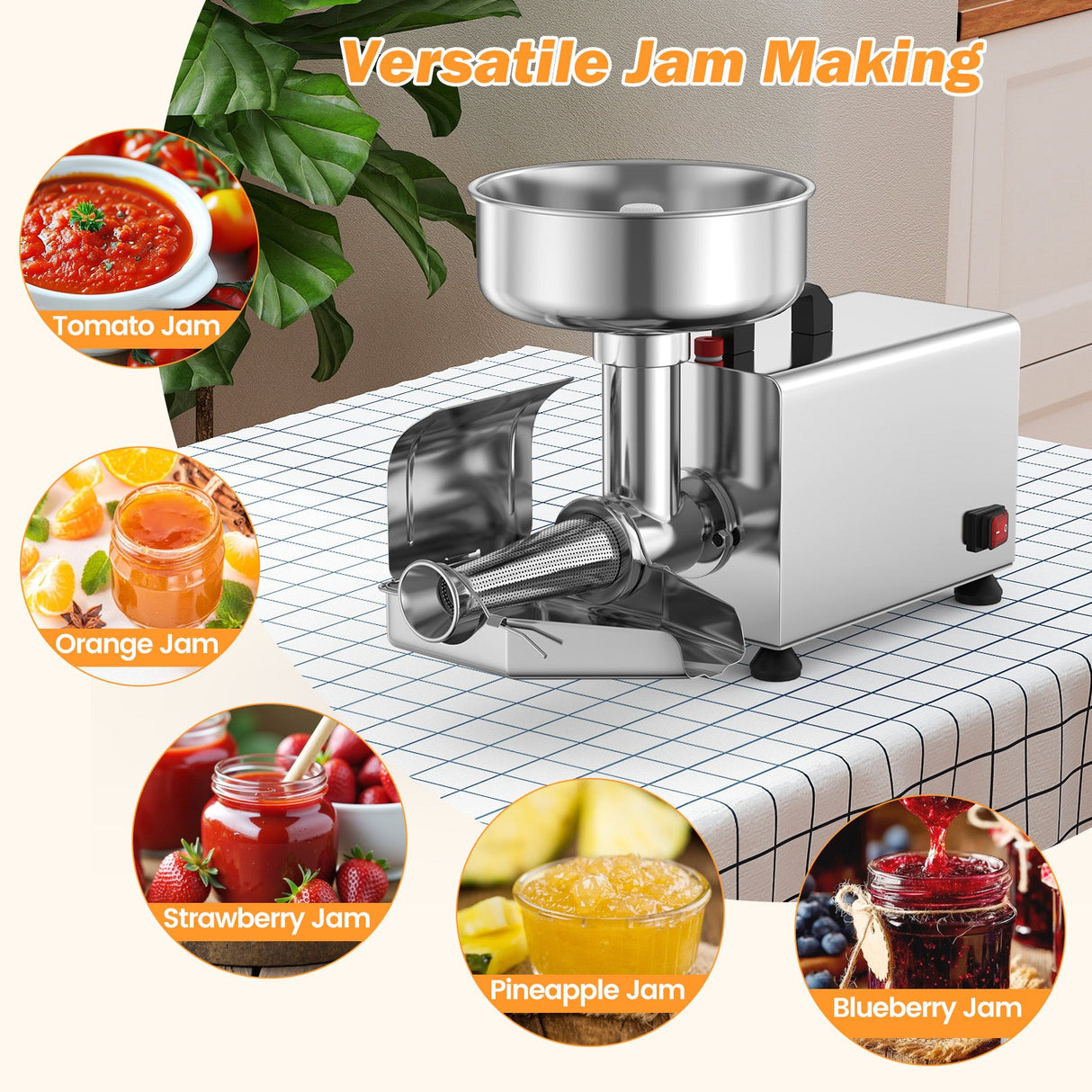 450 W colador eléctrico de tomate, molino de alimentos de calidad comercial, máquina para hacer salsas de acero inoxidable