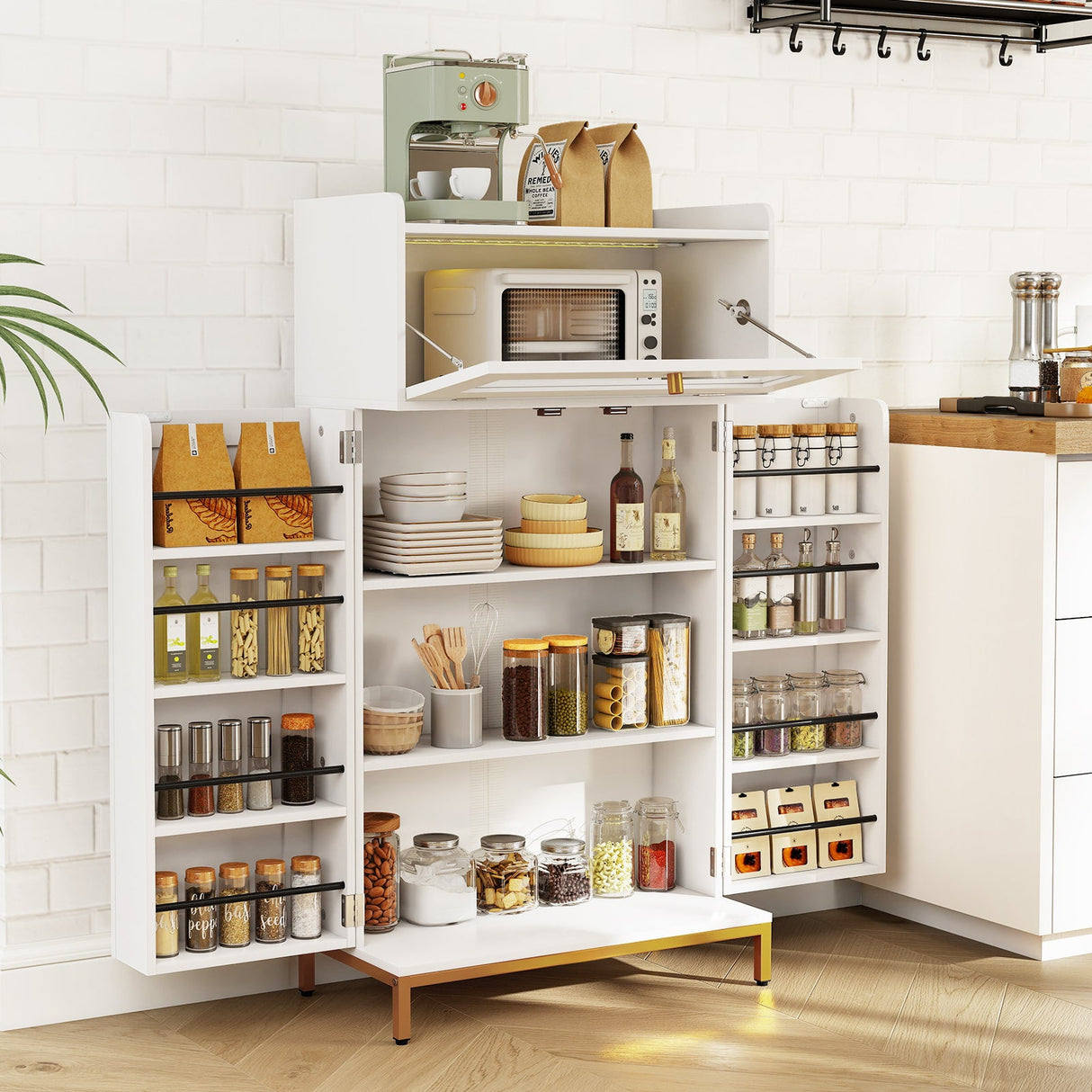 Armario de cocina, despensa, mueble de almacenamiento de alimentos independiente, blanco